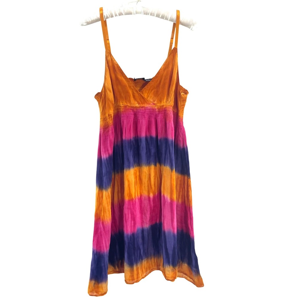 Vintage Etc. Tie Dye Mini Dress Womens‎ L Orange Cotton India Boho Beach Hippie